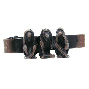 Vintage Art Deco 3 Wise Monkeys *Hear See & Speak No Evil* Copper Tie Clip